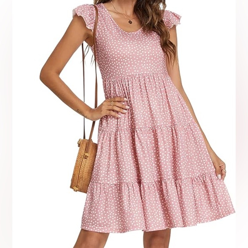 Maloura pink and white polka dot summer babydoll dress